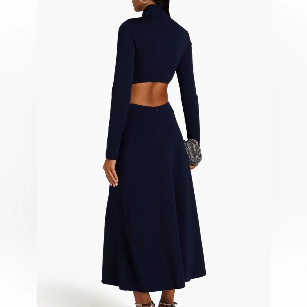 Aje Anika Cut-Out Stretchy Knit Navy Blue  Long Sleeve Dress - Picture 2 of 7
